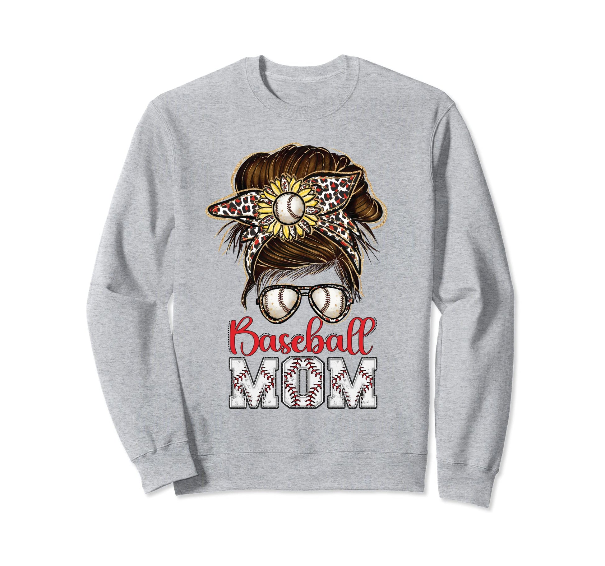 Baseball Mom Messy Bun Leopard Baseball Sweatshirt - Trendy Graphic Unisex - T-Shirt, Sweatshirt, Hoodie
