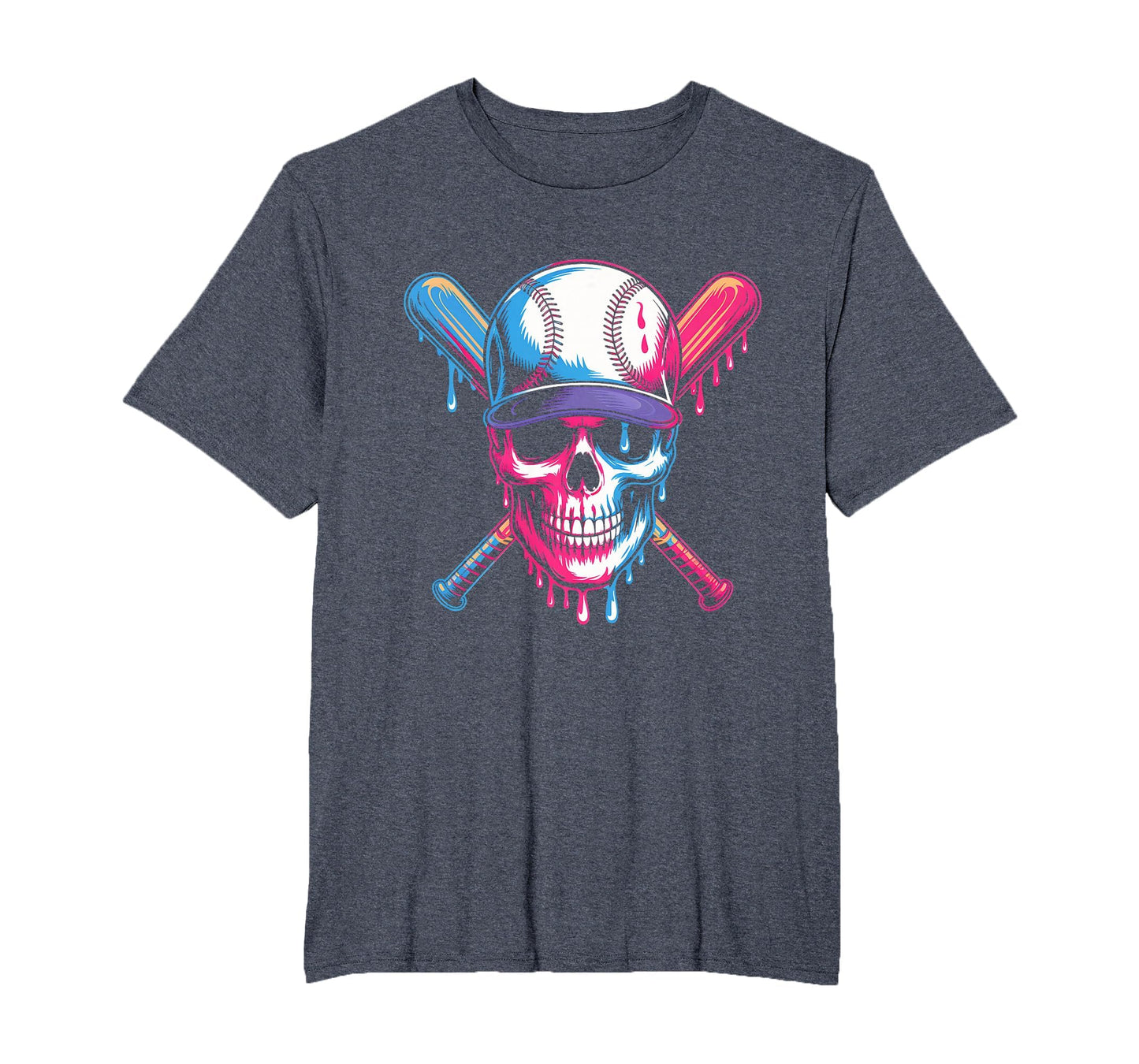 Baseball Skull Bats Dripping Colors T-Shirt - Unique Graphic for Adults - T-Shirt, Sweatshirt, Hoodie