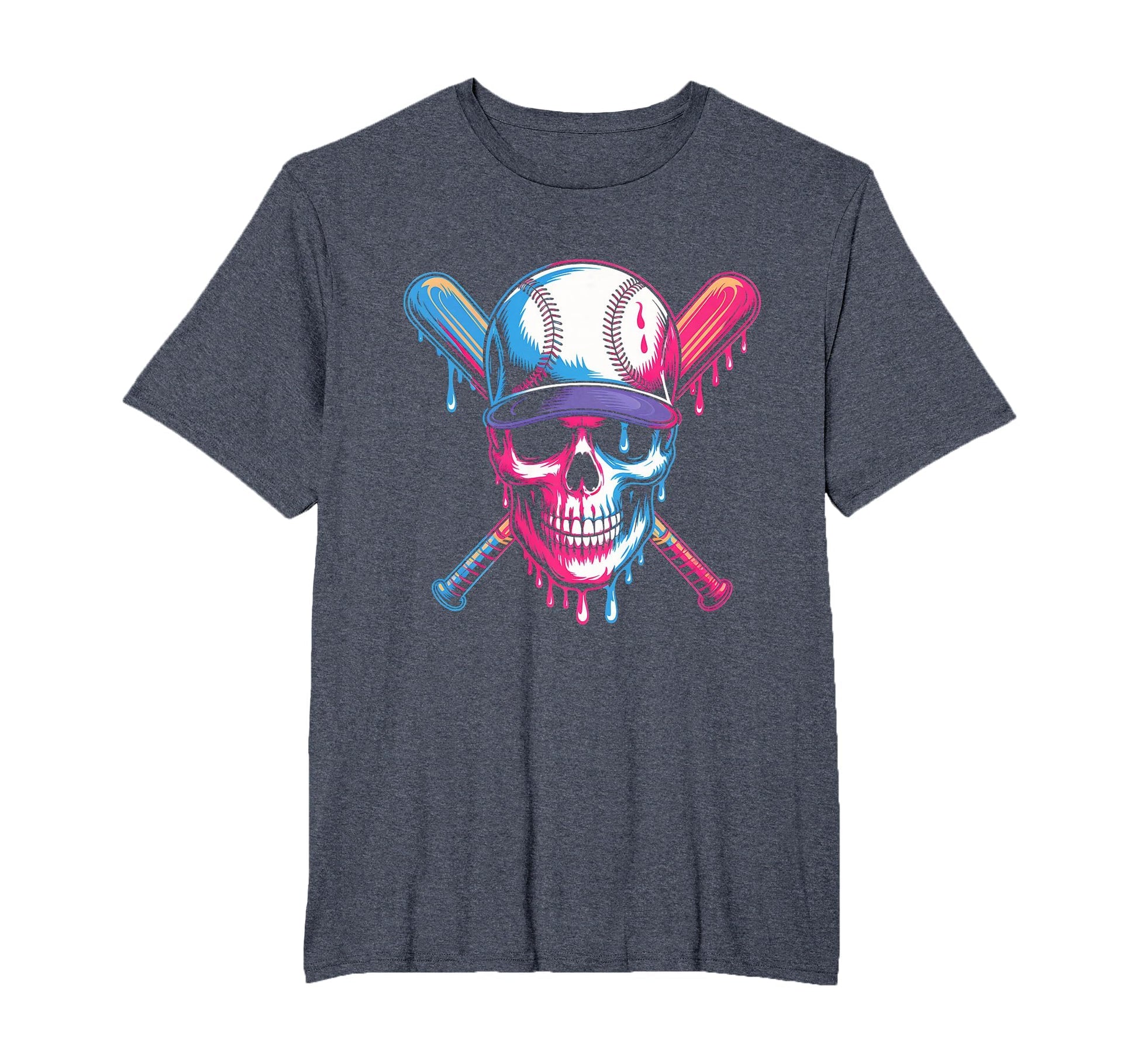 Baseball Skull Bats Dripping Colors T-Shirt - Unique Graphic for Adults - T-Shirt, Sweatshirt, Hoodie