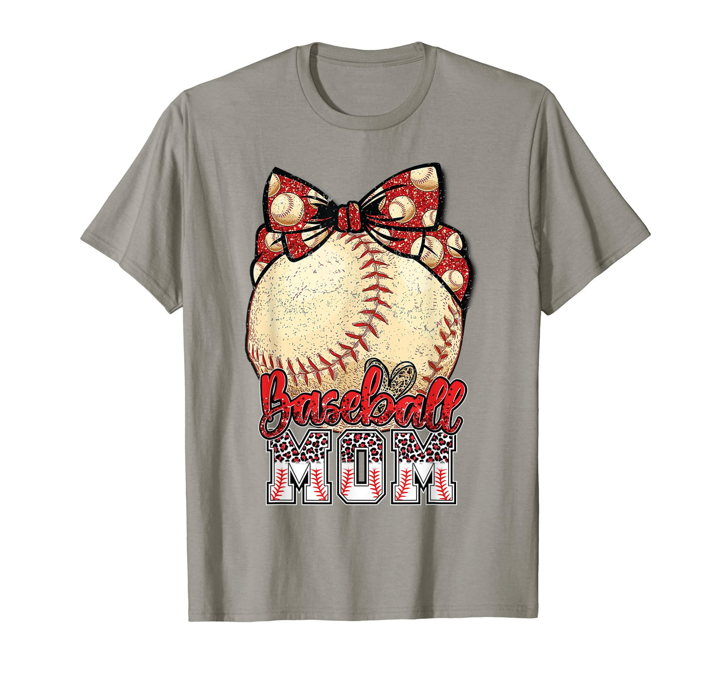 Baseball Mom Messy Bun Leopard Baseball T-Shirt - Graphic Print Men Women - T-Shirt, Sweatshirt, Hoodie