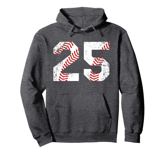 Baseball 25 Jersey Number Hoodie - Unique Graphic for Adults - T-Shirt, Sweatshirt, Hoodie