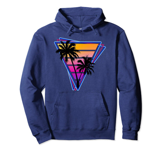 80S Palm Tree Synthwave Triangle Hoodie - Novelty Apparel Unisex - T-Shirt, Sweatshirt, Hoodie