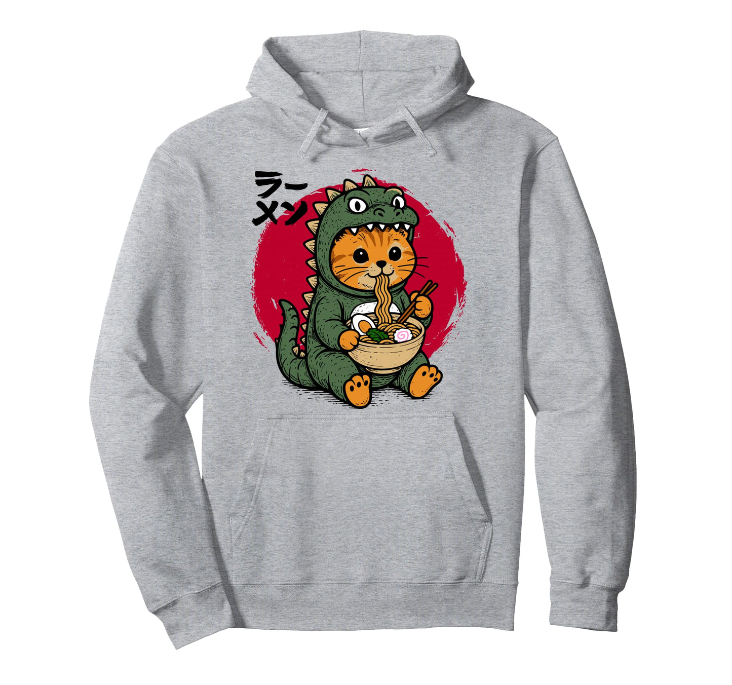 Funny Kaiju Cat Ramen Noodles Kawaii Hoodie - Minimalist Print for Adults - T-Shirt, Sweatshirt, Hoodie