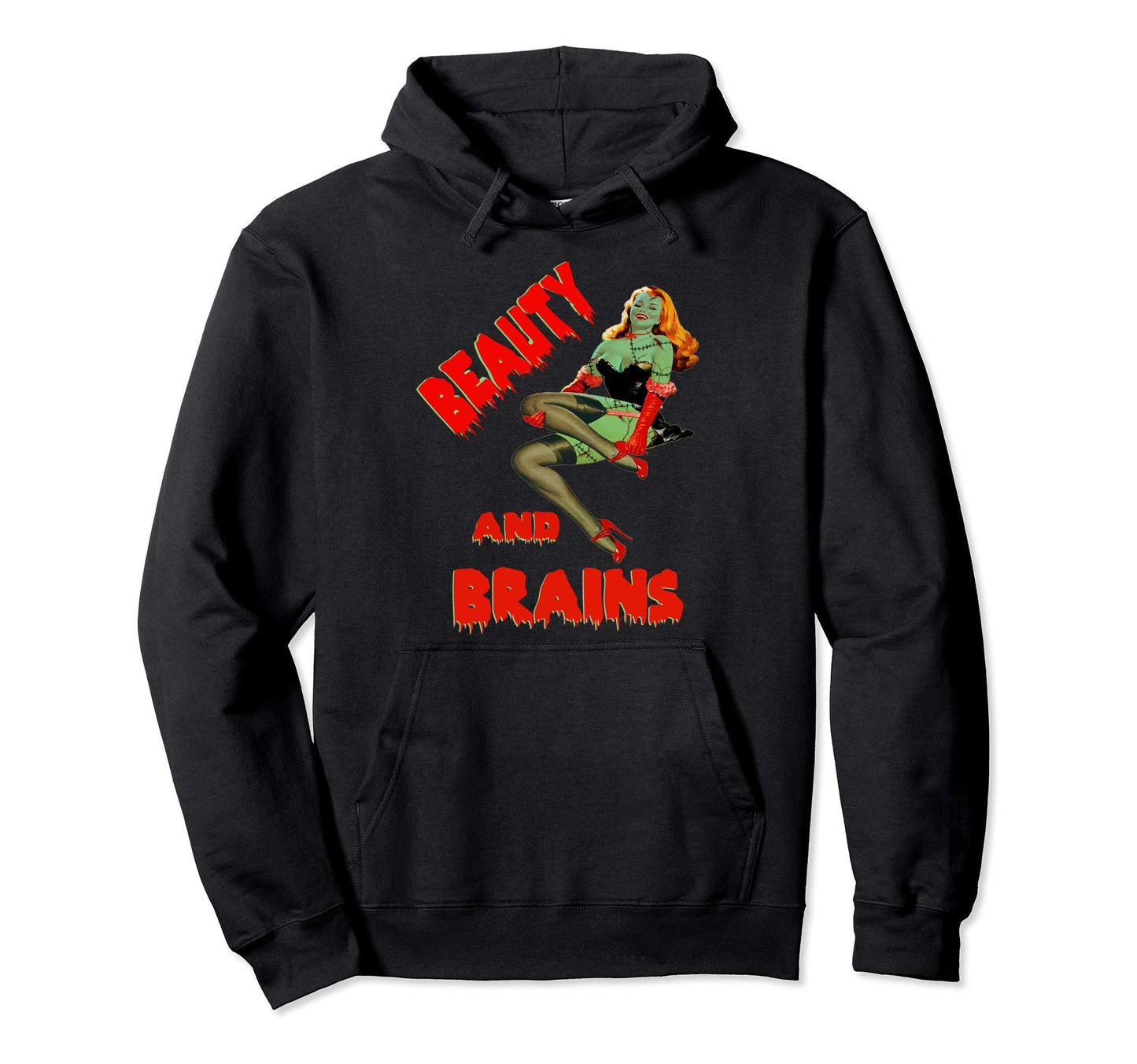 Zombie Pin Up Halloween Beauty Brains Model Hoodie - Novelty Apparel Unisex - T-Shirt, Sweatshirt, Hoodie