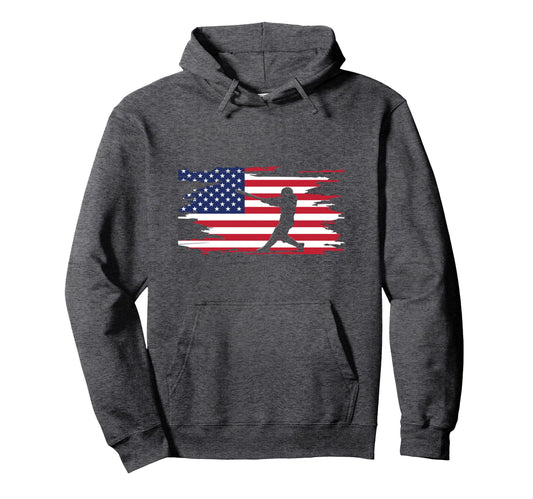 American Flag Baseball Baseball Hoodie - Aesthetic Graphic Men Women - T-Shirt, Sweatshirt, Hoodie