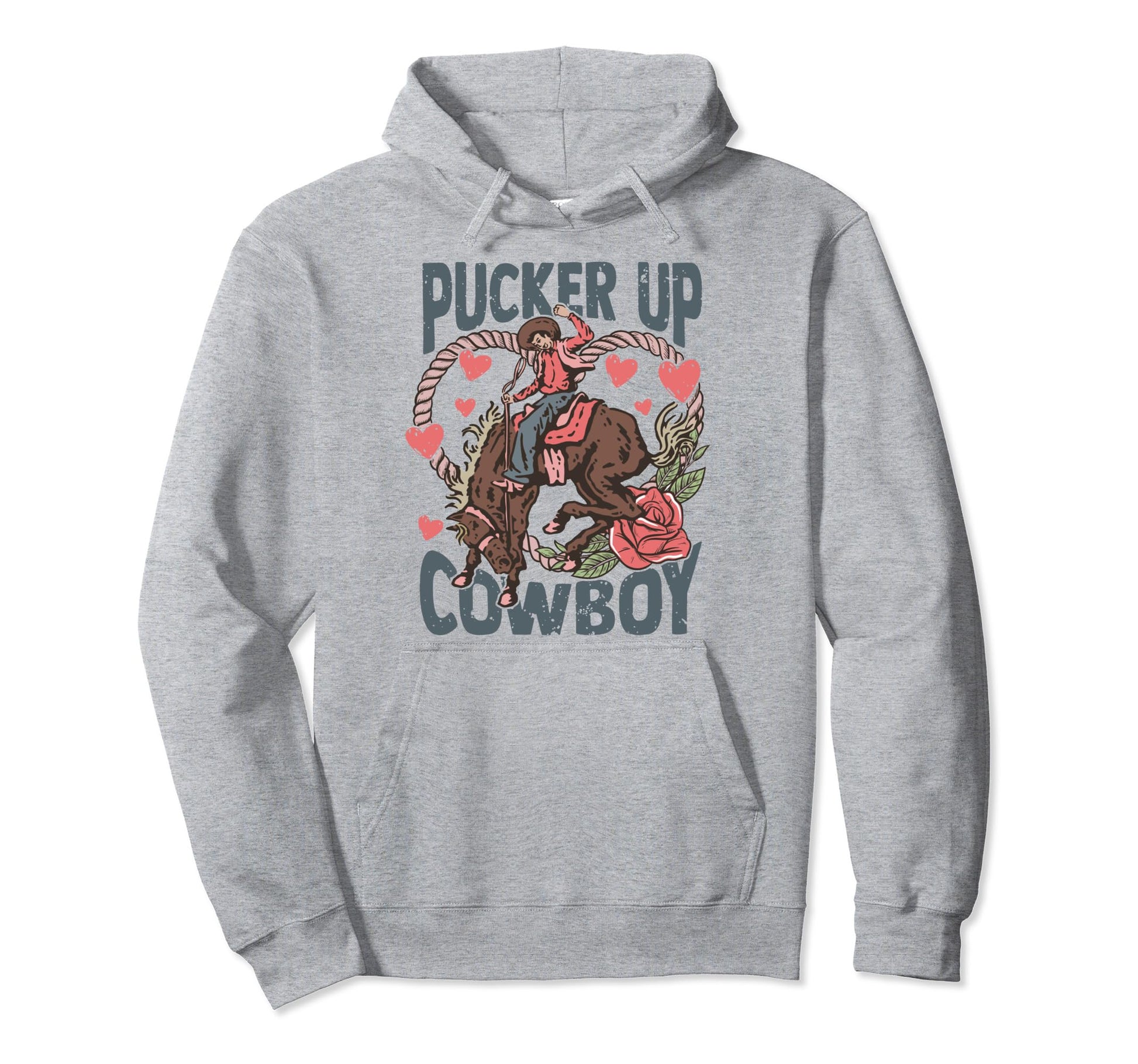 Pucker Up Cowboy Groovy Howdy Valentines Hoodie - Unique Graphic Unisex - T-Shirt, Sweatshirt, Hoodie