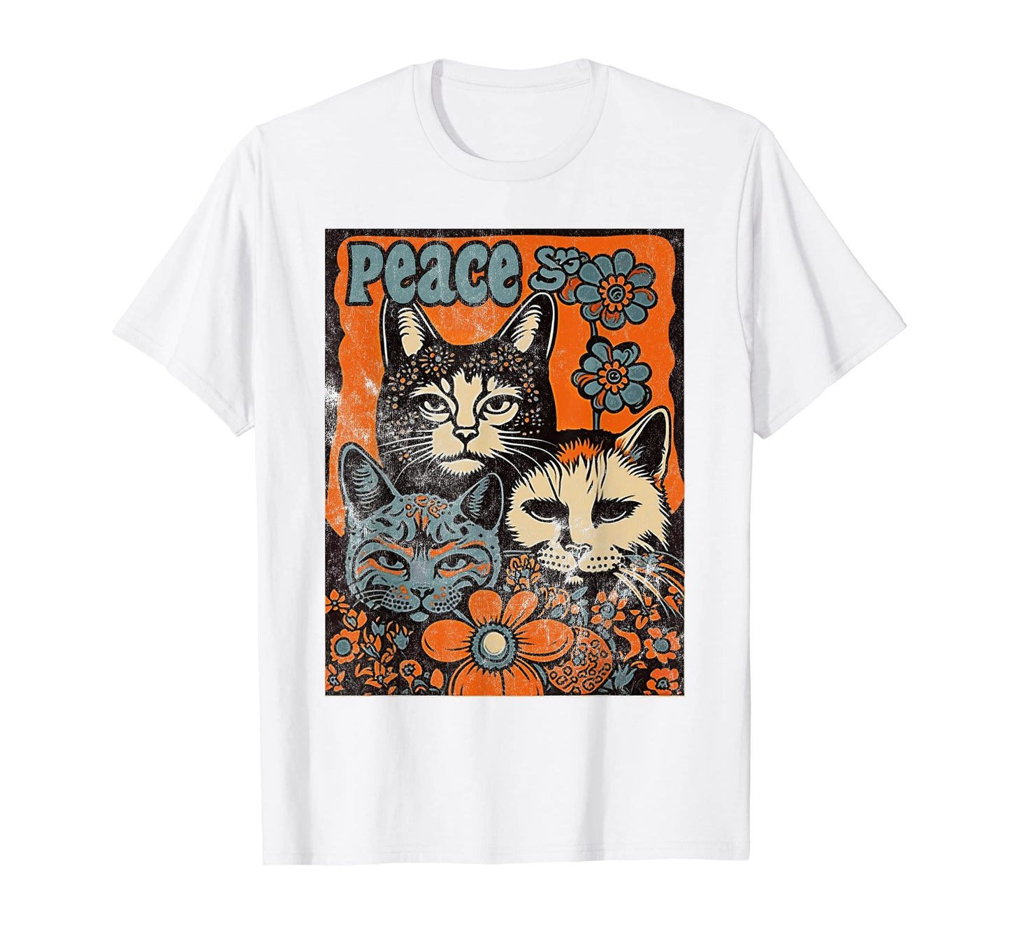 Cat Funny 60S 70S Hippie Flowers T-Shirt - Novelty Apparel Men Women - T-Shirt, Sweatshirt, Hoodie