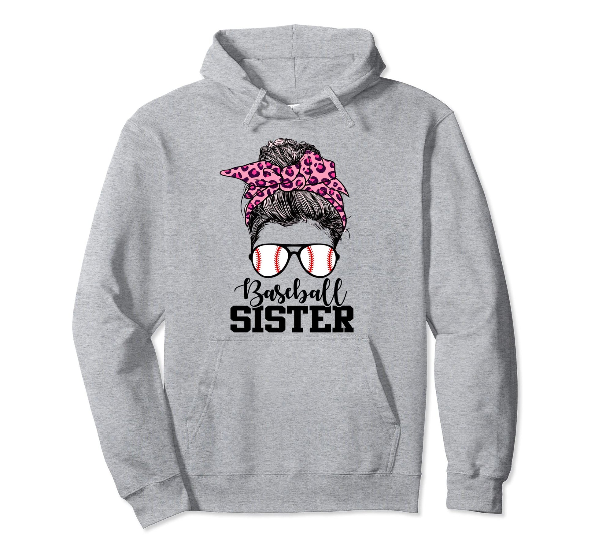 Baseball Sister Messy Bun Leopard Hoodie - Trendy Graphic Men Women - T-Shirt, Sweatshirt, Hoodie