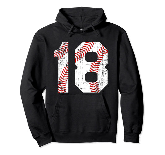 Baseball 18 Jersey Number Hoodie - Casual Everyday Wear Men Women - T-Shirt, Sweatshirt, Hoodie