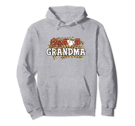 Baseball Grandma Leopard Funny Hoodie - Minimalist Print Men Women - T-Shirt, Sweatshirt, Hoodie