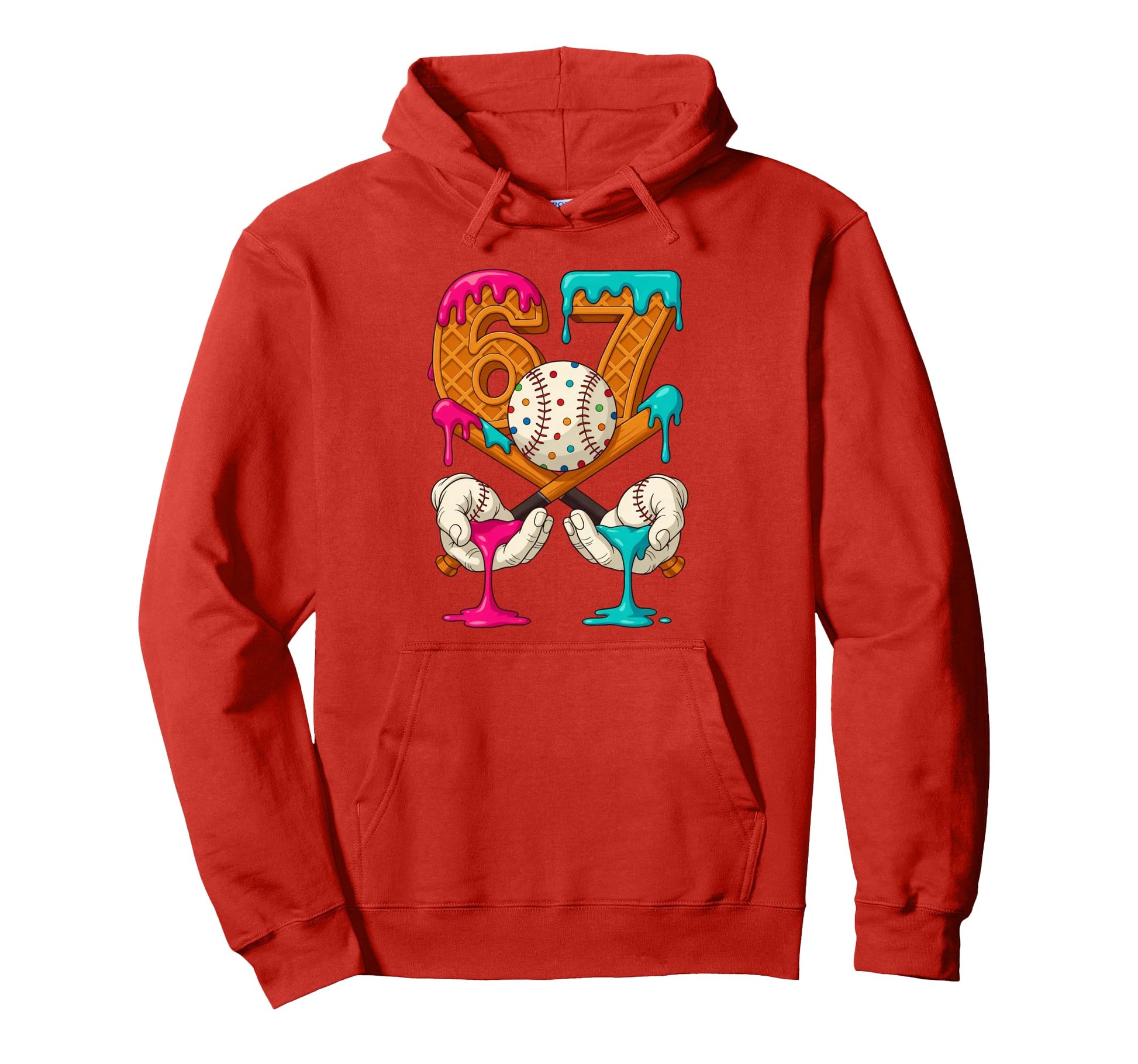 67 Ice Cream Drip Baseball Number 67 Hoodie - Novelty Apparel for Adults - T-Shirt, Sweatshirt, Hoodie