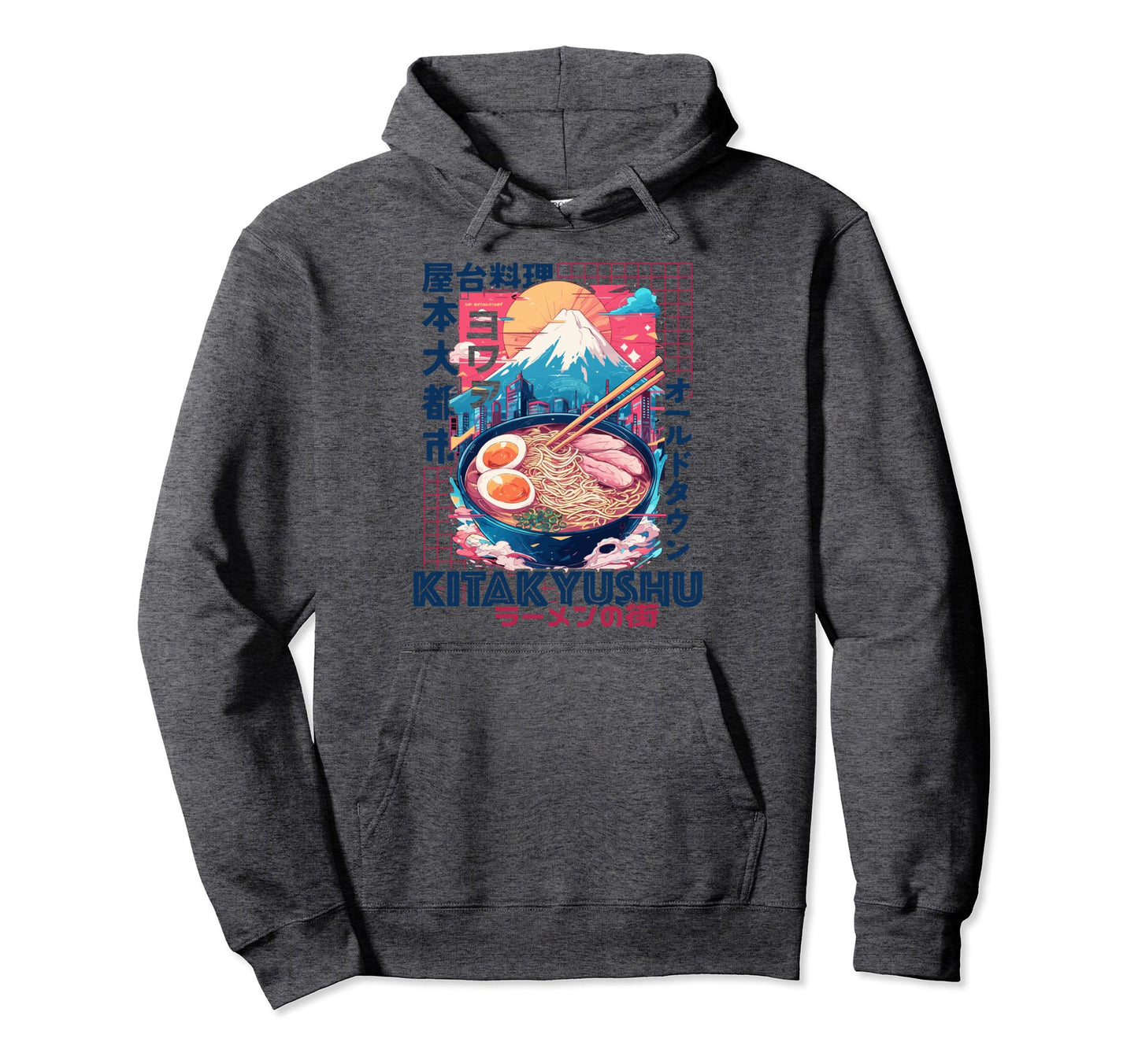 Kitakyushu City 80S Synthwave Ramen Hoodie - Novelty Apparel for Adults - T-Shirt, Sweatshirt, Hoodie