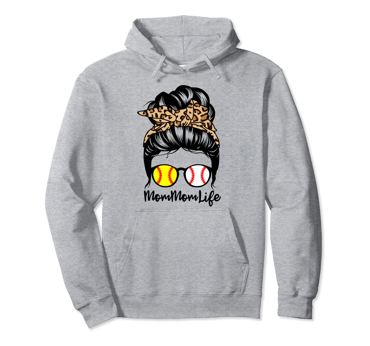 Mommom Life Messy Bun Hair Funny Baseball Hoodie - Graphic Print Unisex - T-Shirt, Sweatshirt, Hoodie