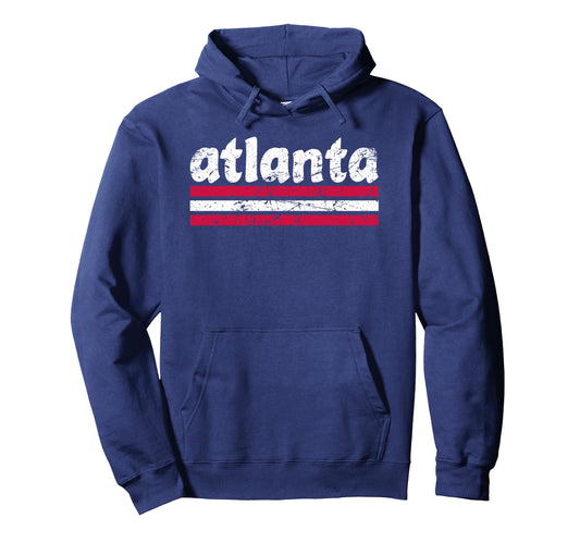 Atlanta Georgia Three Stripe Weathered Hoodie - Novelty Apparel Unisex - T-Shirt, Sweatshirt, Hoodie