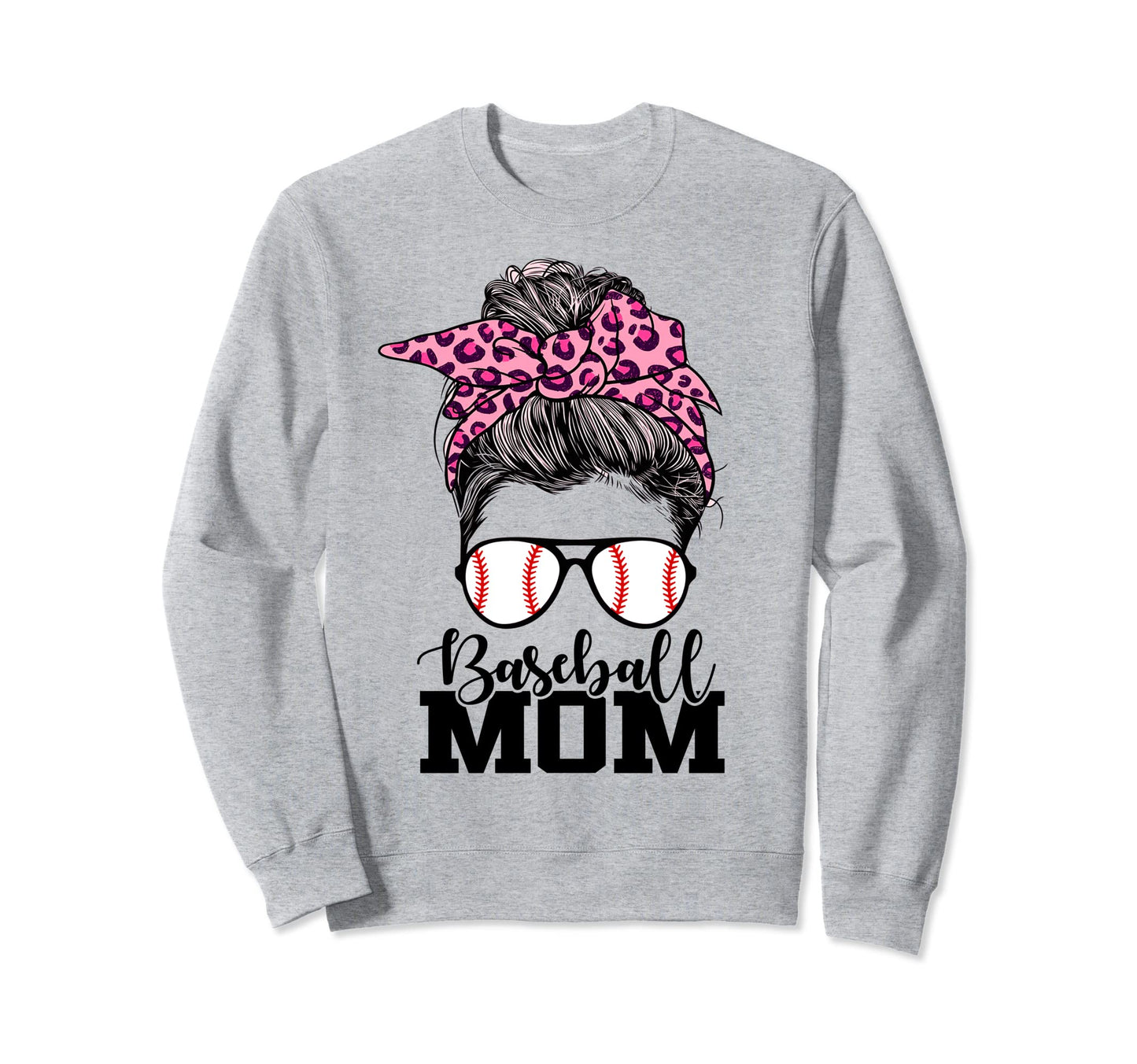 Baseball Mom Messy Bun Leopard Sweatshirt - Trendy Graphic for Adults - T-Shirt, Sweatshirt, Hoodie