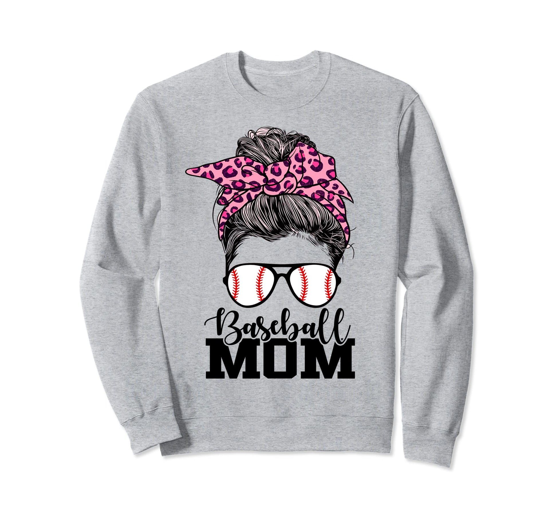 Baseball Mom Messy Bun Leopard Sweatshirt - Trendy Graphic for Adults - T-Shirt, Sweatshirt, Hoodie