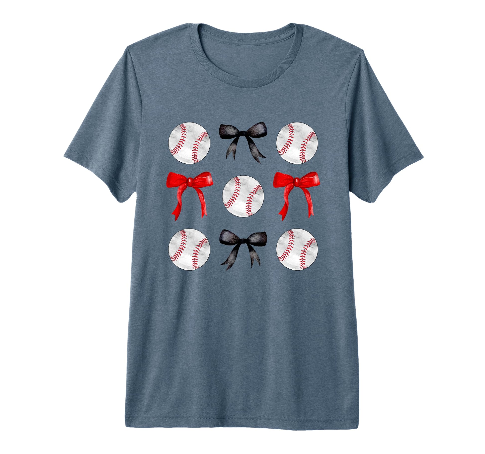 Red Black Baseballs Bows Baseball T-Shirt - Custom Art Print for Adults - T-Shirt, Sweatshirt, Hoodie