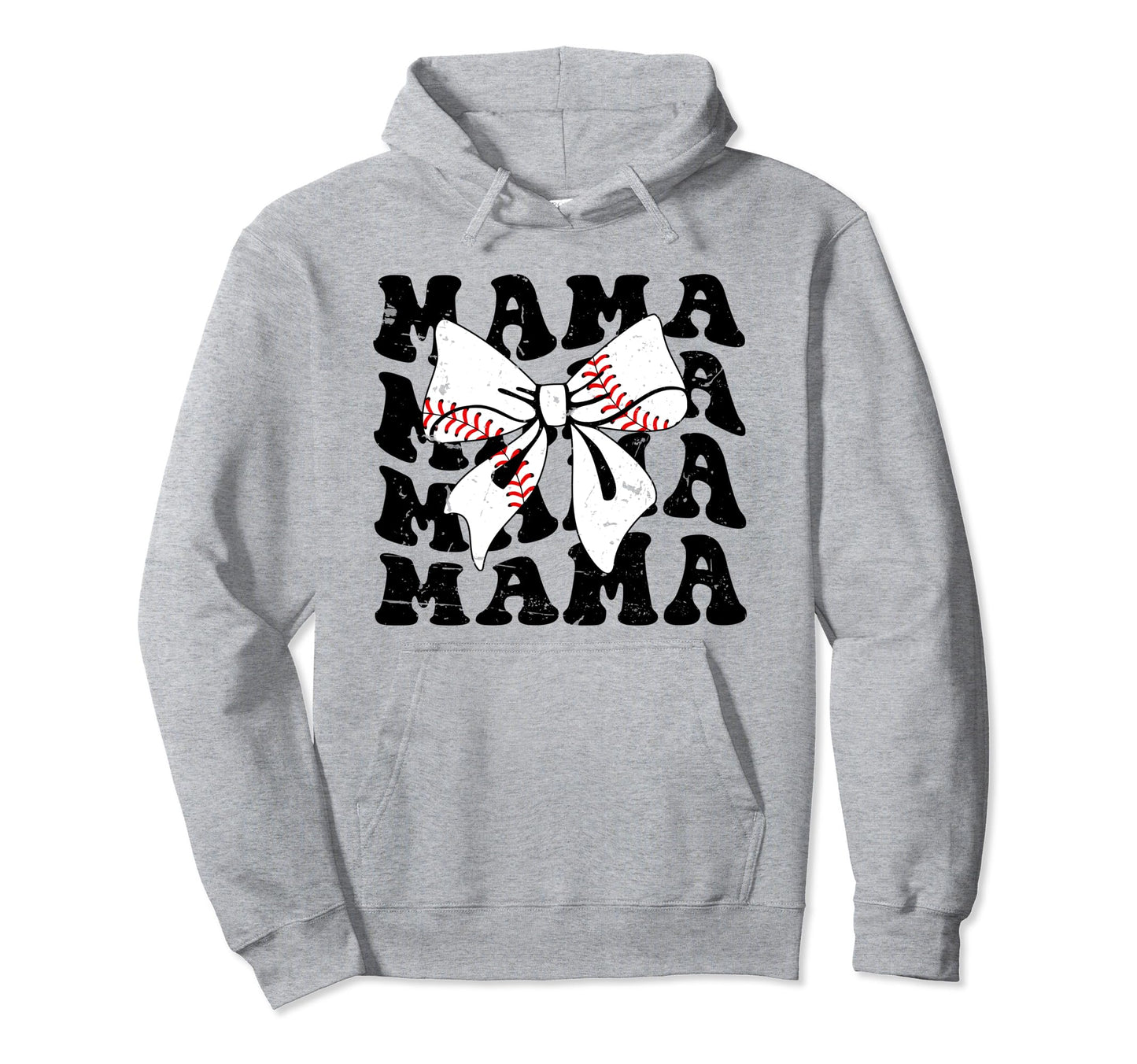 Coquette Groovy Baseball Mama Bow Hoodie - Novelty Apparel for Adults - T-Shirt, Sweatshirt, Hoodie