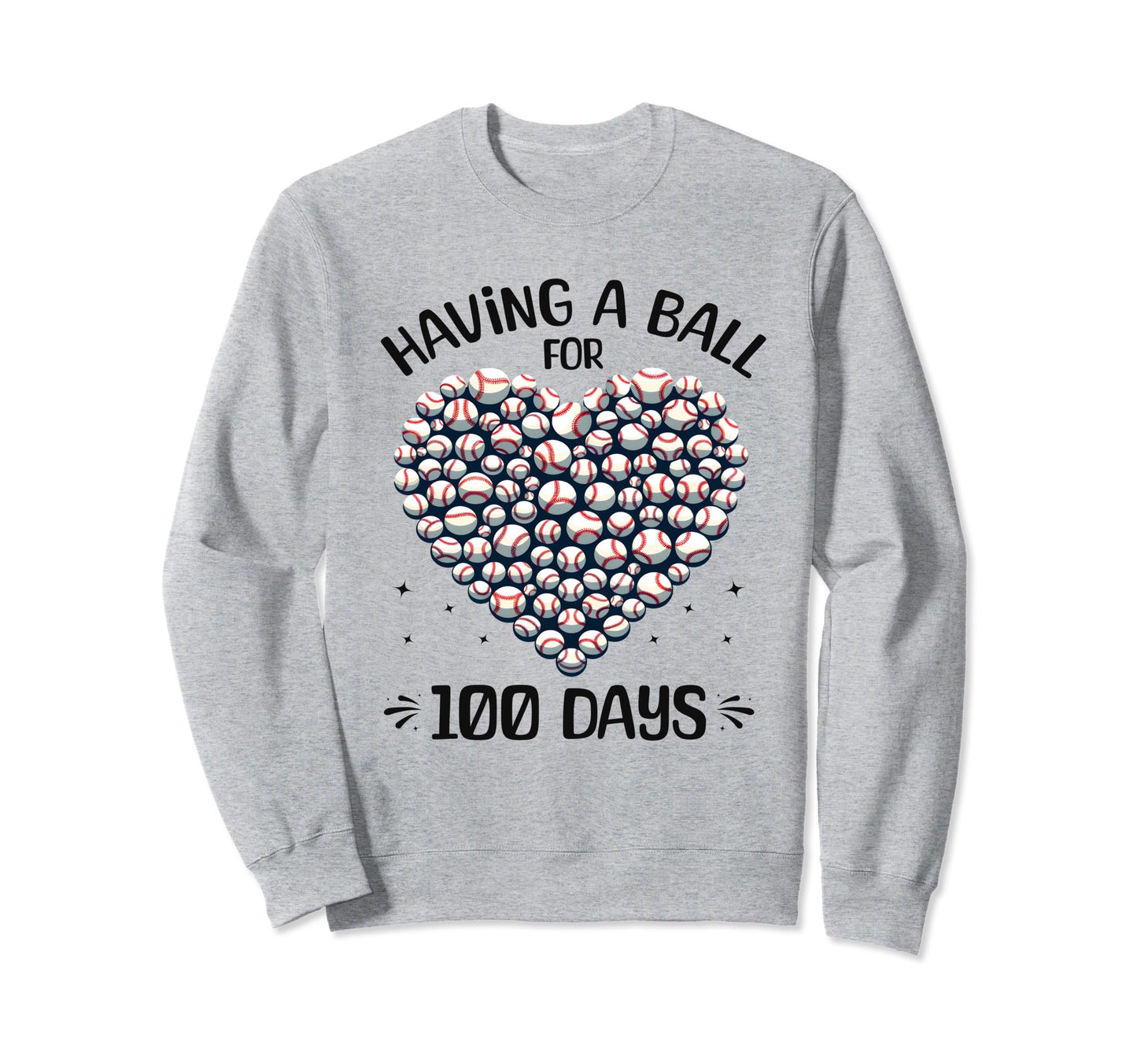 100 Days School Baseball Heart Sweatshirt - Aesthetic Graphic for Adults - T-Shirt, Sweatshirt, Hoodie