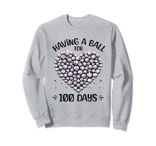 100 Days School Baseball Heart Sweatshirt - Aesthetic Graphic for Adults - T-Shirt, Sweatshirt, Hoodie