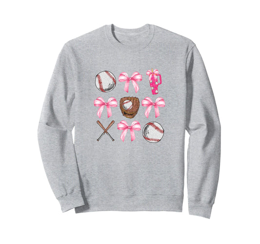 Baseball And Bows Sports Game Day Sweatshirt - Graphic Print Unisex - T-Shirt, Sweatshirt, Hoodie