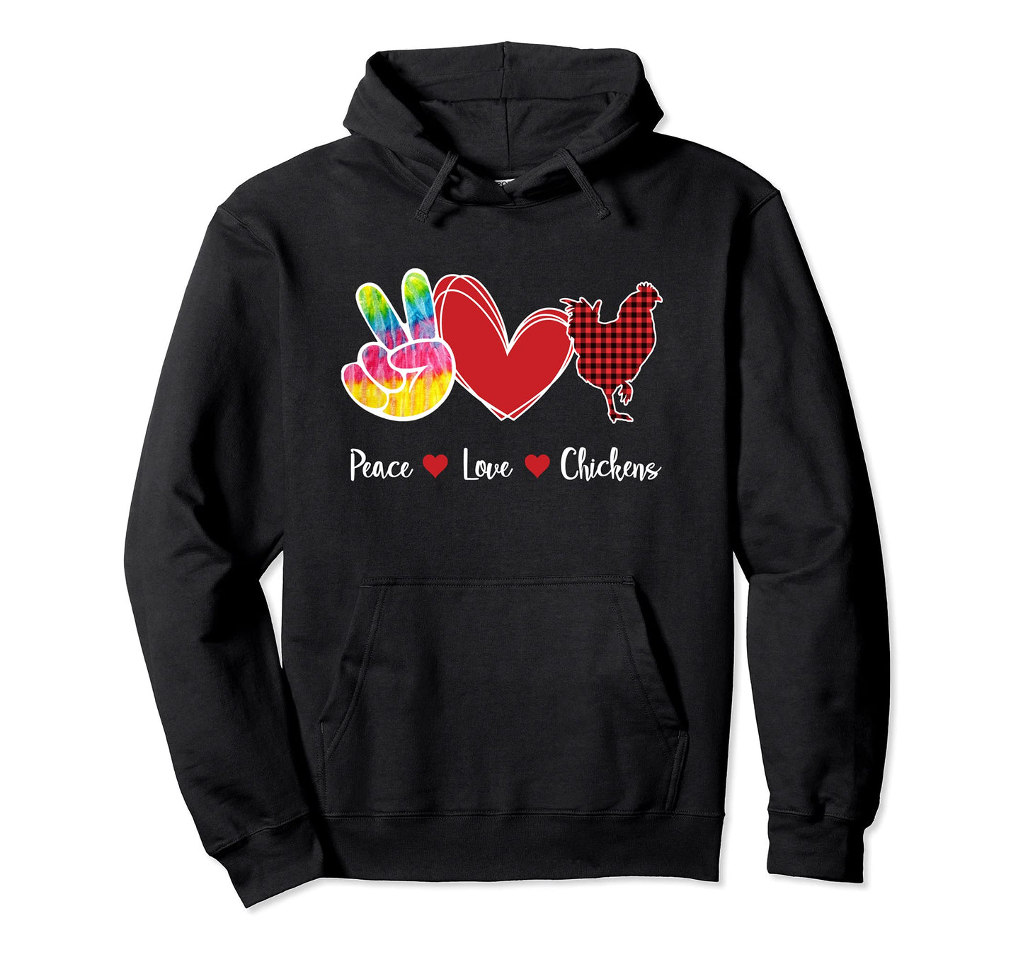 Red Plaid Buffalo Tartan Peace Love Hoodie - Streetwear Style for Adults - T-Shirt, Sweatshirt, Hoodie