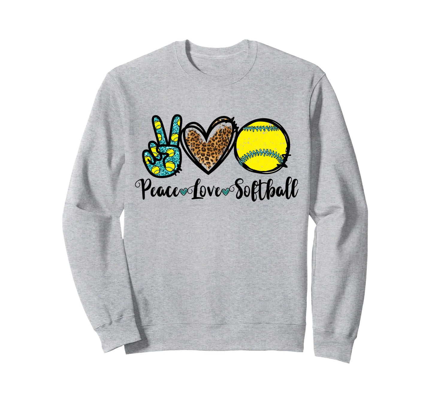 Peace Love Softball Teen Leopard Sweatshirt - Trendy Graphic Unisex - T-Shirt, Sweatshirt, Hoodie