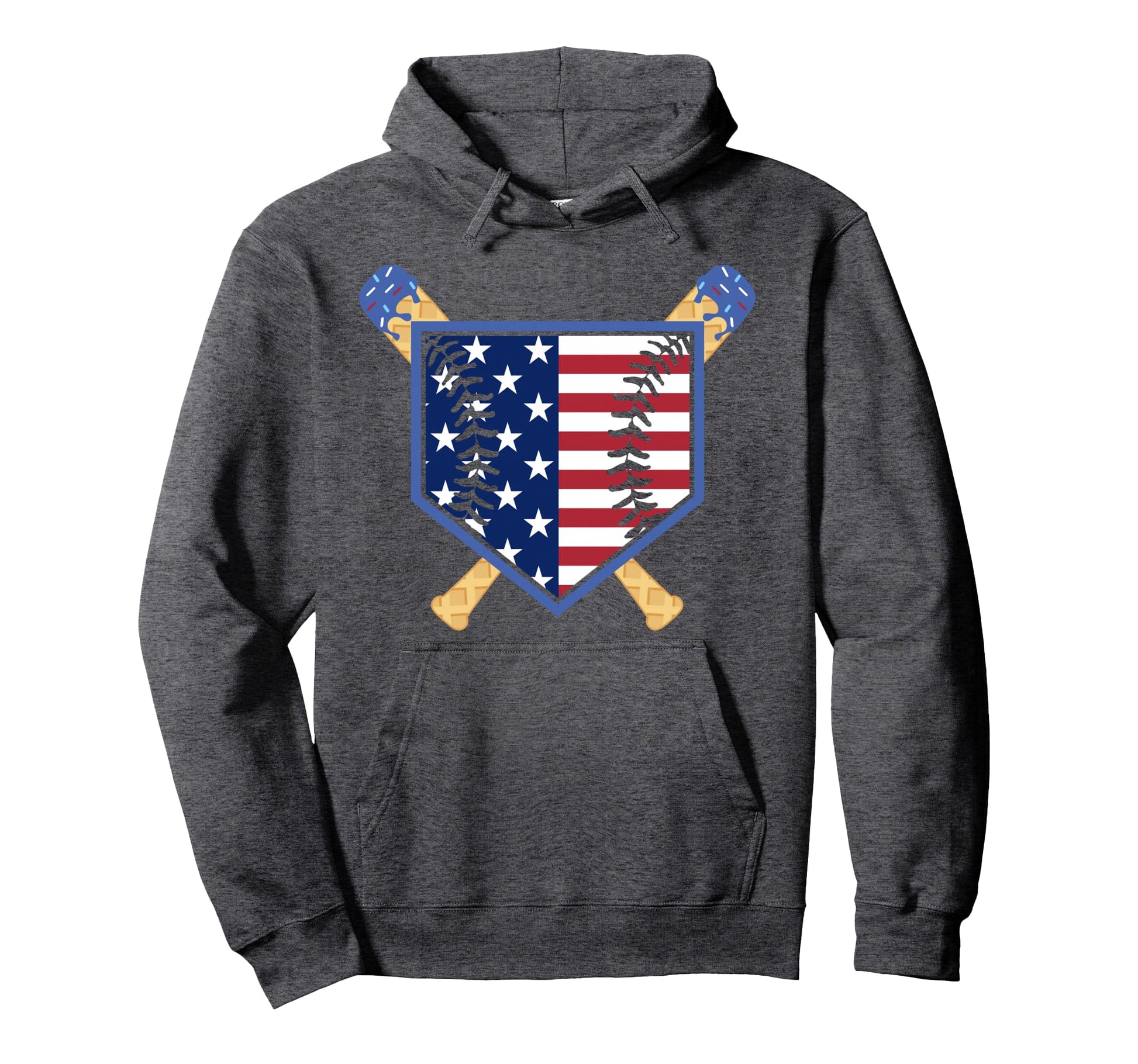 Baseball Drip Ice Cream Patriotic American Hoodie - Trendy Graphic Unisex - T-Shirt, Sweatshirt, Hoodie