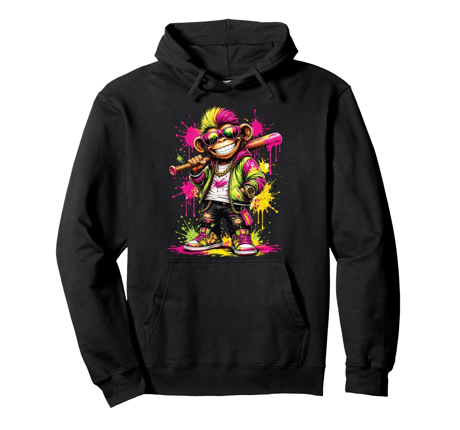 Monkey Baseball Drip Funny Animal Party Hoodie - Unique Graphic for Adults - T-Shirt, Sweatshirt, Hoodie