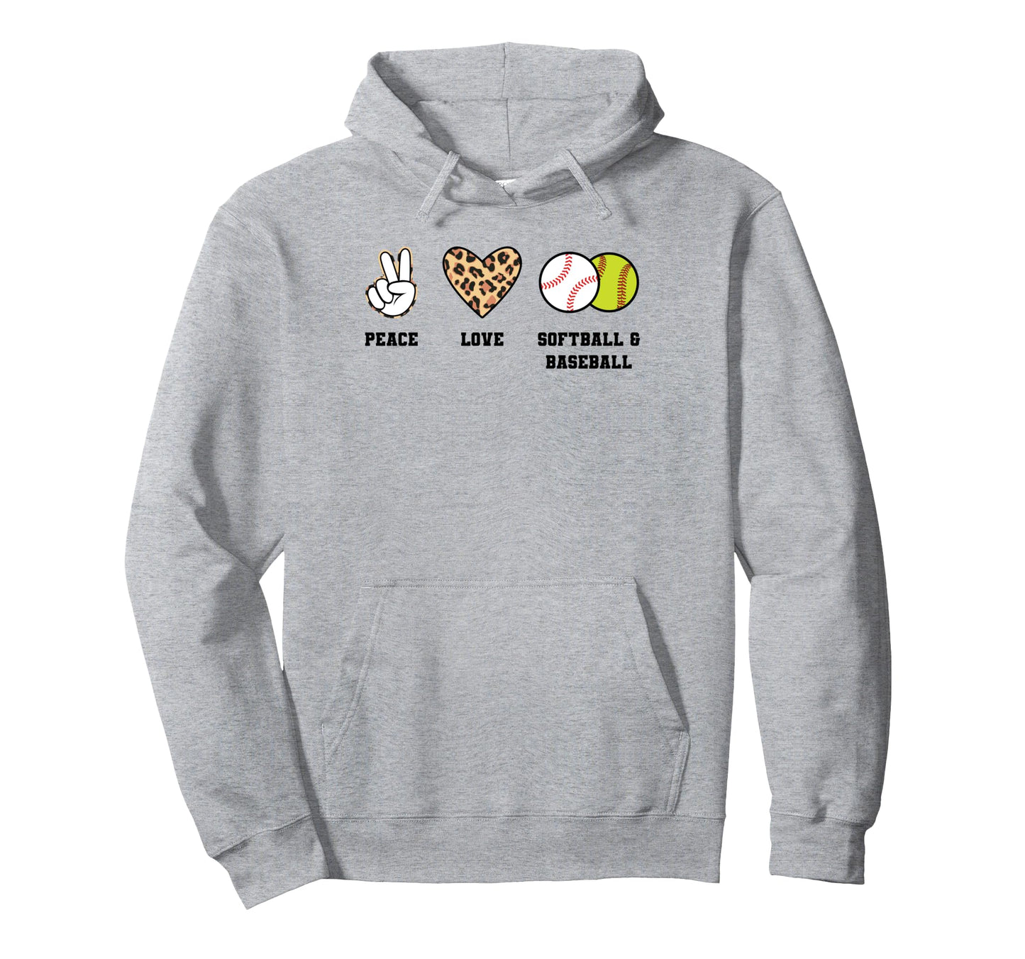 Peace Love Softball Baseball Hoodie - Fun Novelty Design for Adults - T-Shirt, Sweatshirt, Hoodie