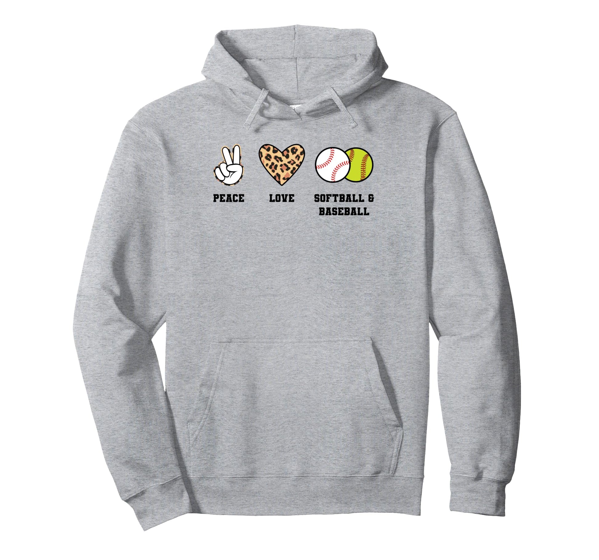 Peace Love Softball Baseball Hoodie - Fun Novelty Design for Adults - T-Shirt, Sweatshirt, Hoodie