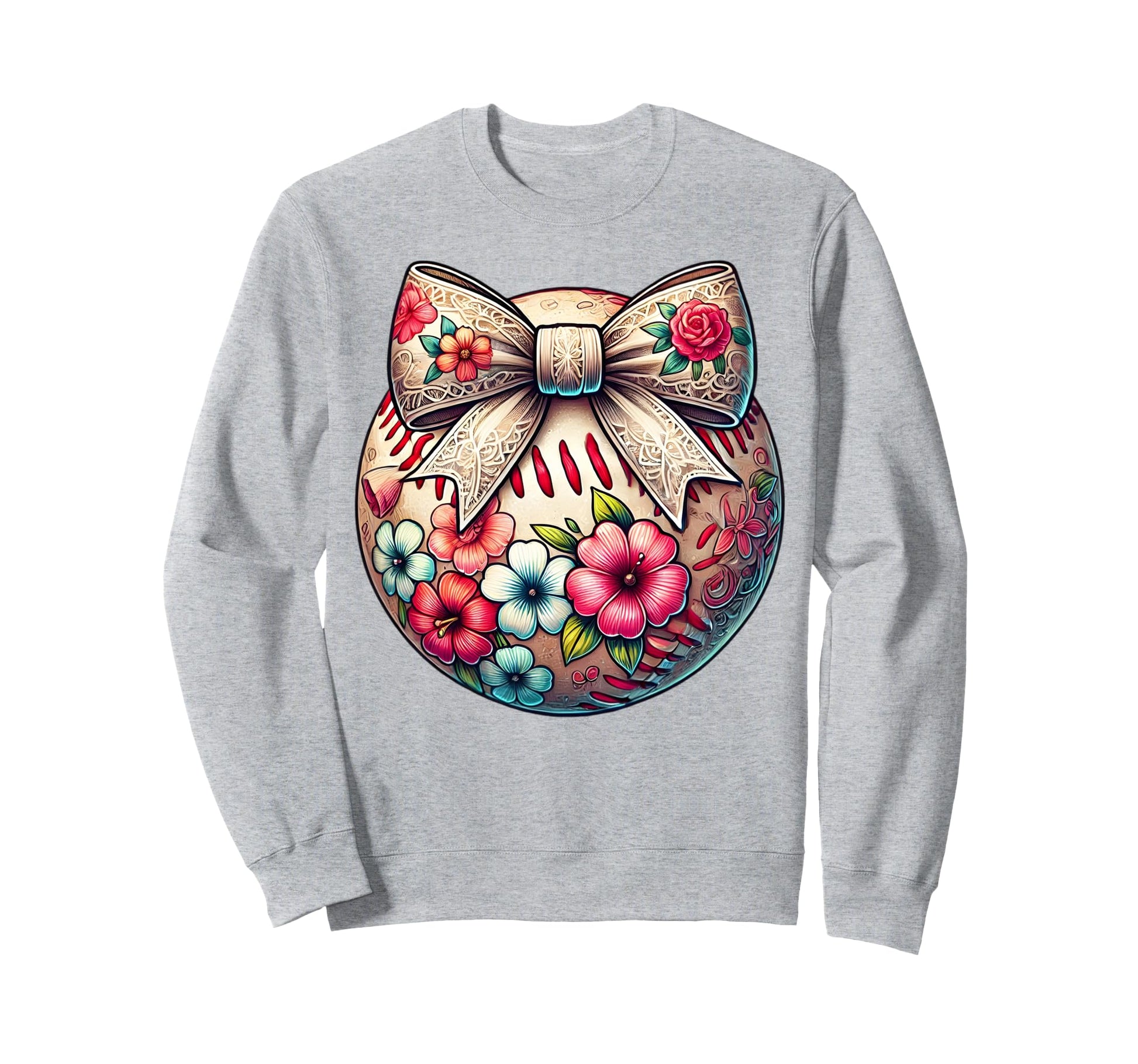 Baseball Lover Flower Coquette Sweatshirt - Casual Everyday Wear Men Women - T-Shirt, Sweatshirt, Hoodie