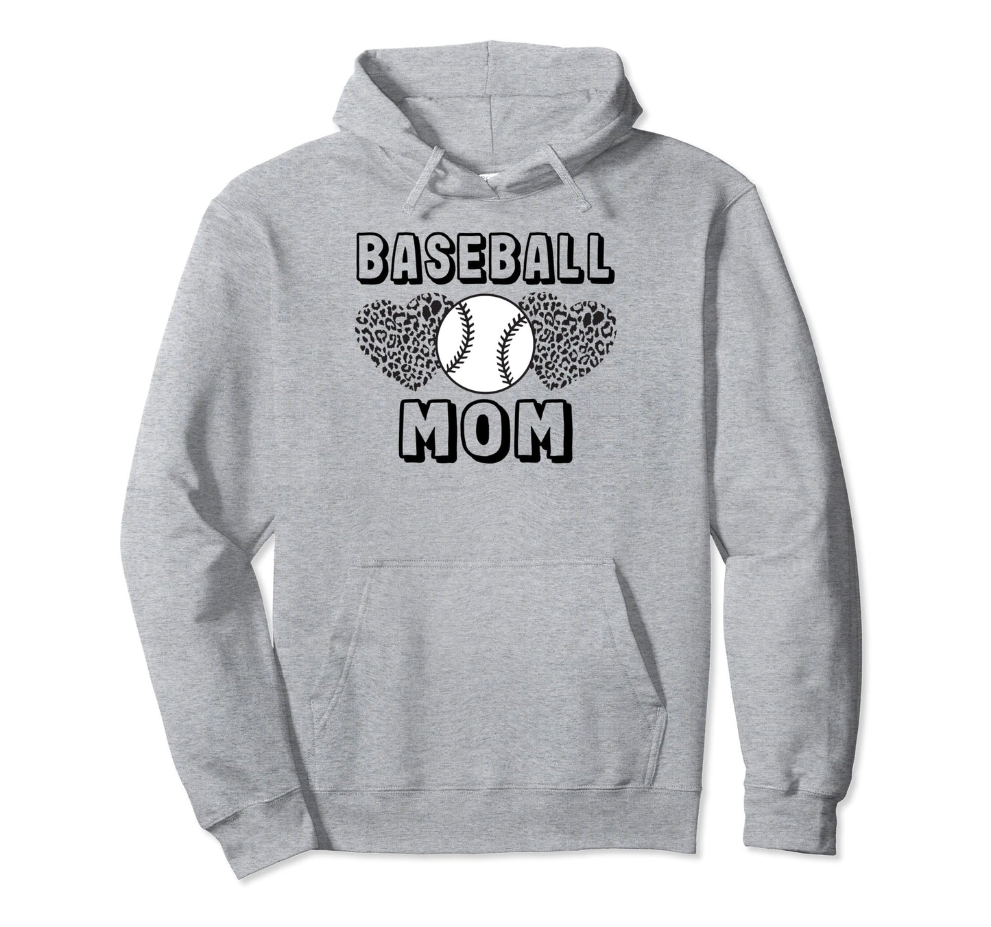 Baseball Mom Leopard Heart Game Day Hoodie - Fun Novelty Design Men Women - T-Shirt, Sweatshirt, Hoodie