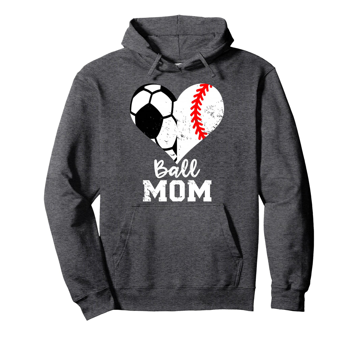 Ball Mom Heart Funny Baseball Soccer Mom Hoodie - Streetwear Style Unisex - T-Shirt, Sweatshirt, Hoodie