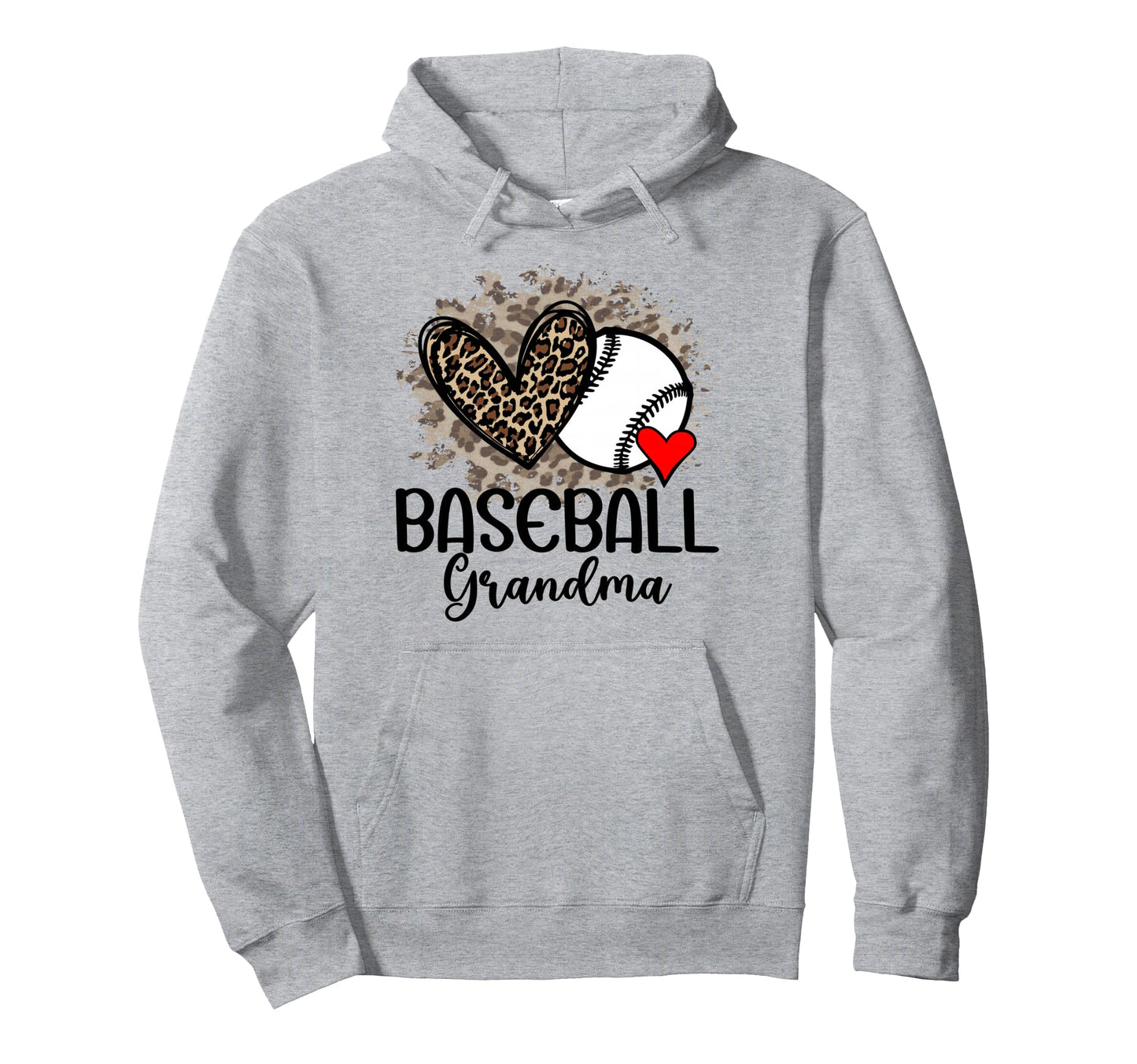 Baseball Grandma Funny Leopard Heart Hoodie - Unique Graphic for Adults - T-Shirt, Sweatshirt, Hoodie