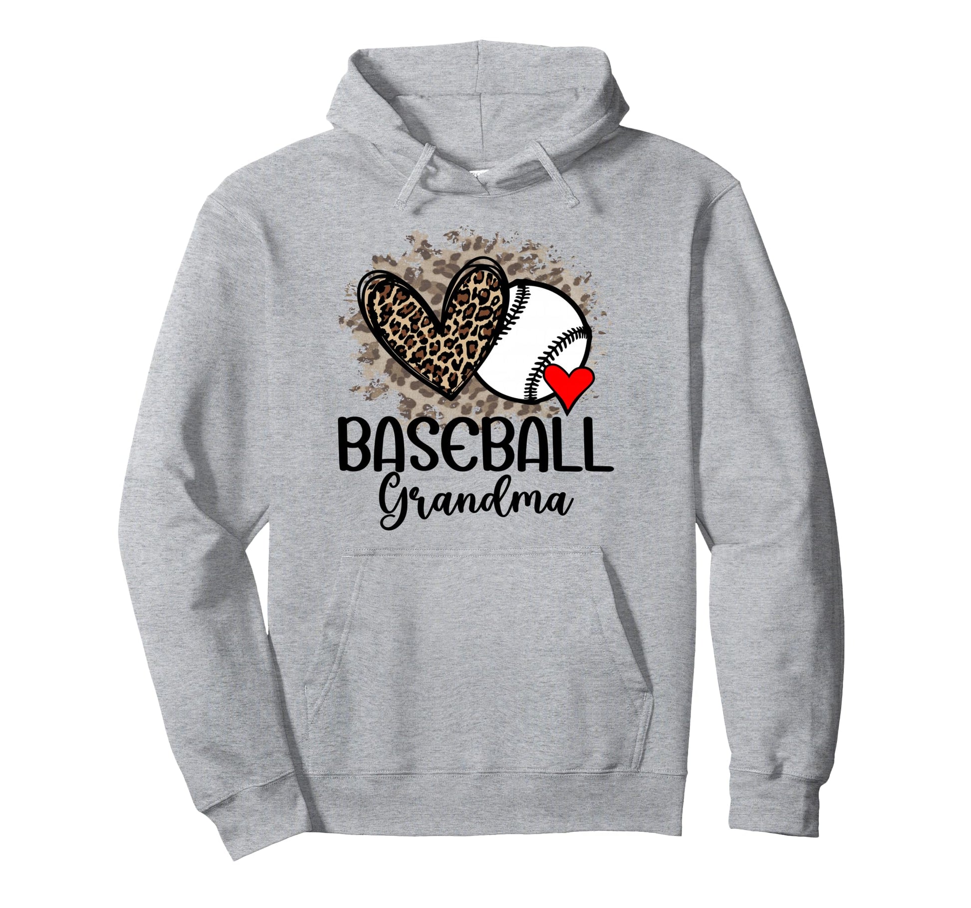Baseball Grandma Funny Leopard Heart Hoodie - Unique Graphic for Adults - T-Shirt, Sweatshirt, Hoodie