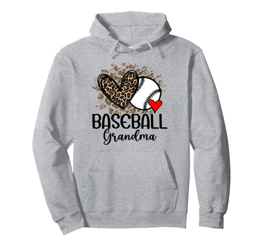 Baseball Grandma Funny Leopard Heart Hoodie - Unique Graphic for Adults - T-Shirt, Sweatshirt, Hoodie