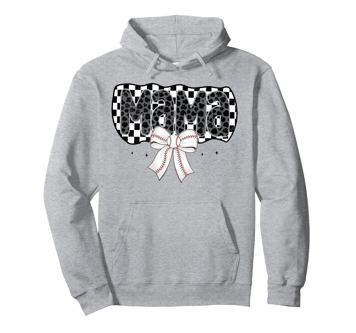 Baseball Checkered Mama Coquette Bow Hoodie - Fun Novelty Design Men Women - T-Shirt, Sweatshirt, Hoodie