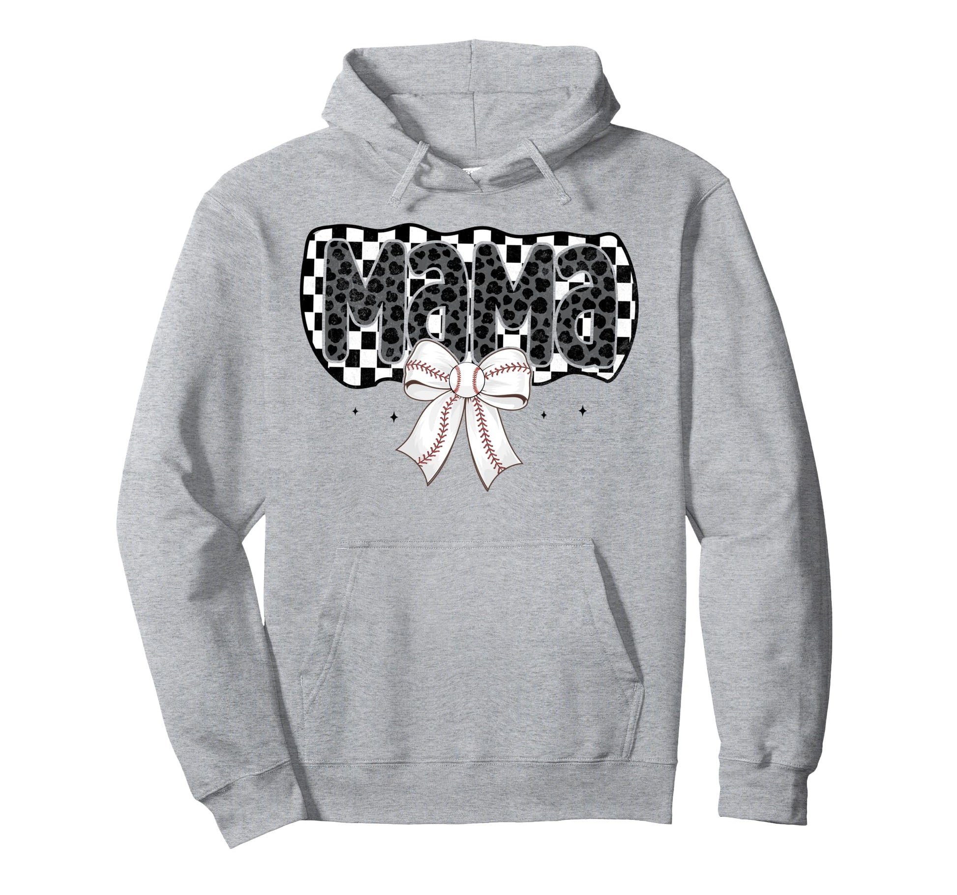 Baseball Checkered Mama Coquette Bow Hoodie - Fun Novelty Design Men Women - T-Shirt, Sweatshirt, Hoodie