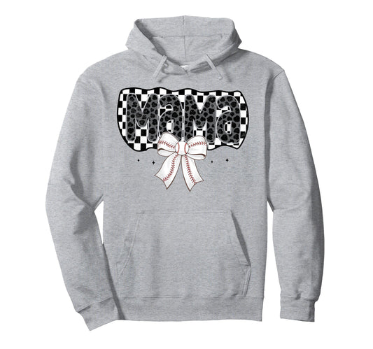 Baseball Checkered Mama Coquette Bow Hoodie - Fun Novelty Design Men Women - T-Shirt, Sweatshirt, Hoodie