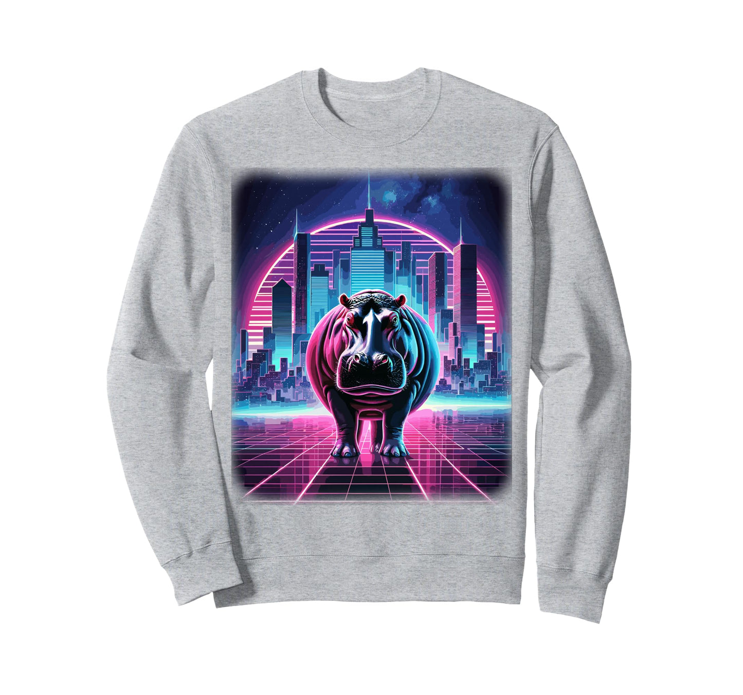 Synthwave Aesthetic Hippo Lover Sweatshirt - Trendy Graphic for Adults - T-Shirt, Sweatshirt, Hoodie