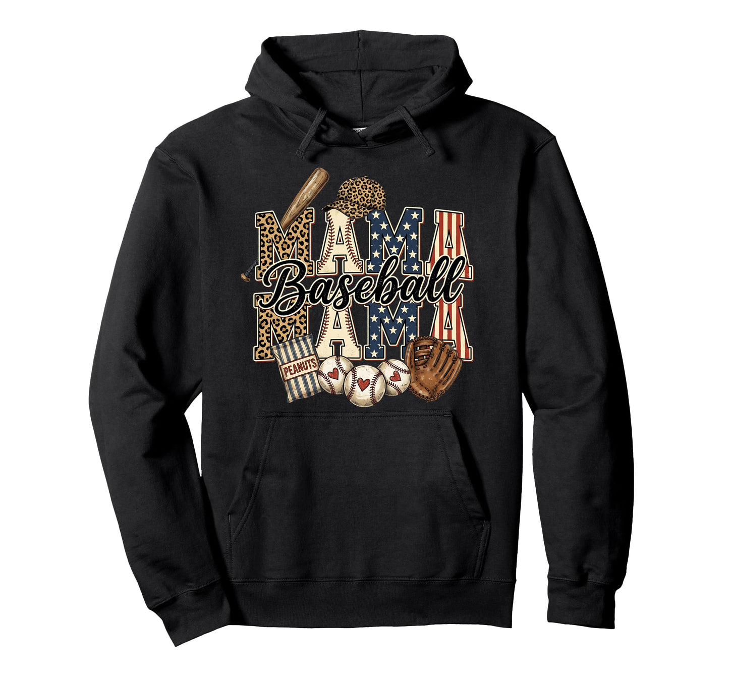 Mama Baseball Leopard Usa Sports Mom Hoodie - Graphic Print Unisex - T-Shirt, Sweatshirt, Hoodie