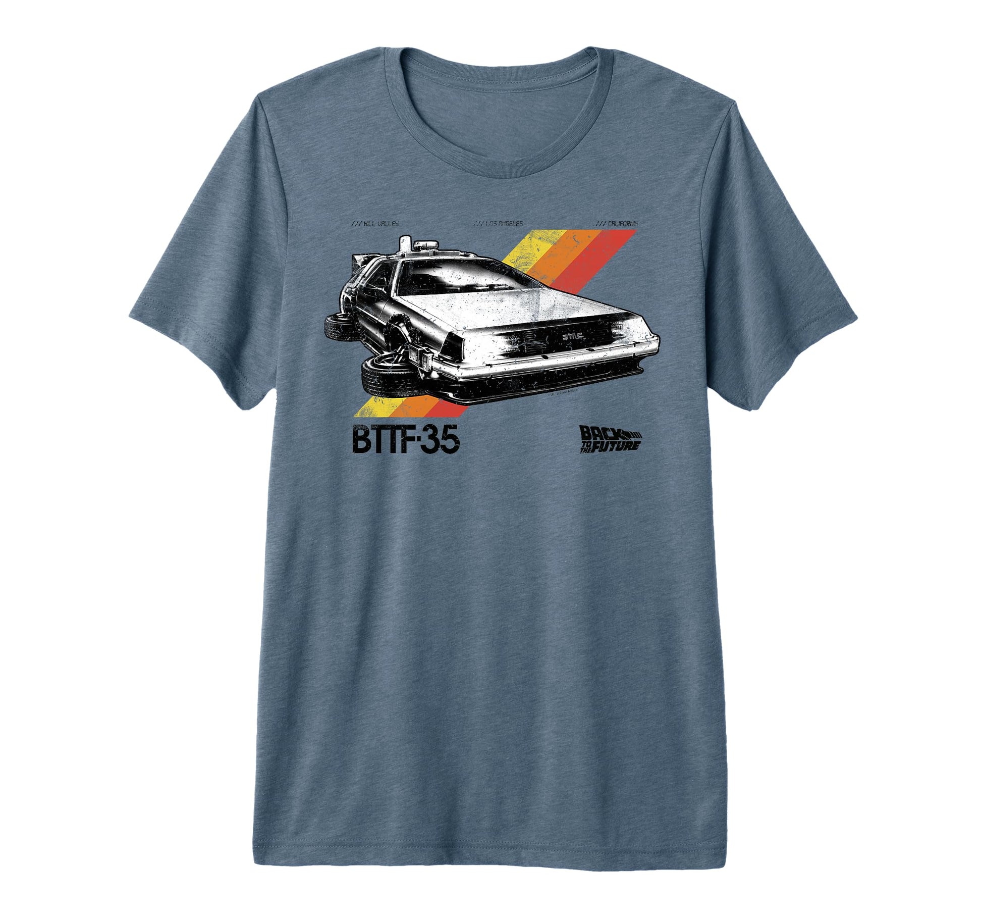 Back To Future 35Th Stripe Delorean Tri T-Shirt - Trendy Graphic Men Women - T-Shirt, Sweatshirt, Hoodie