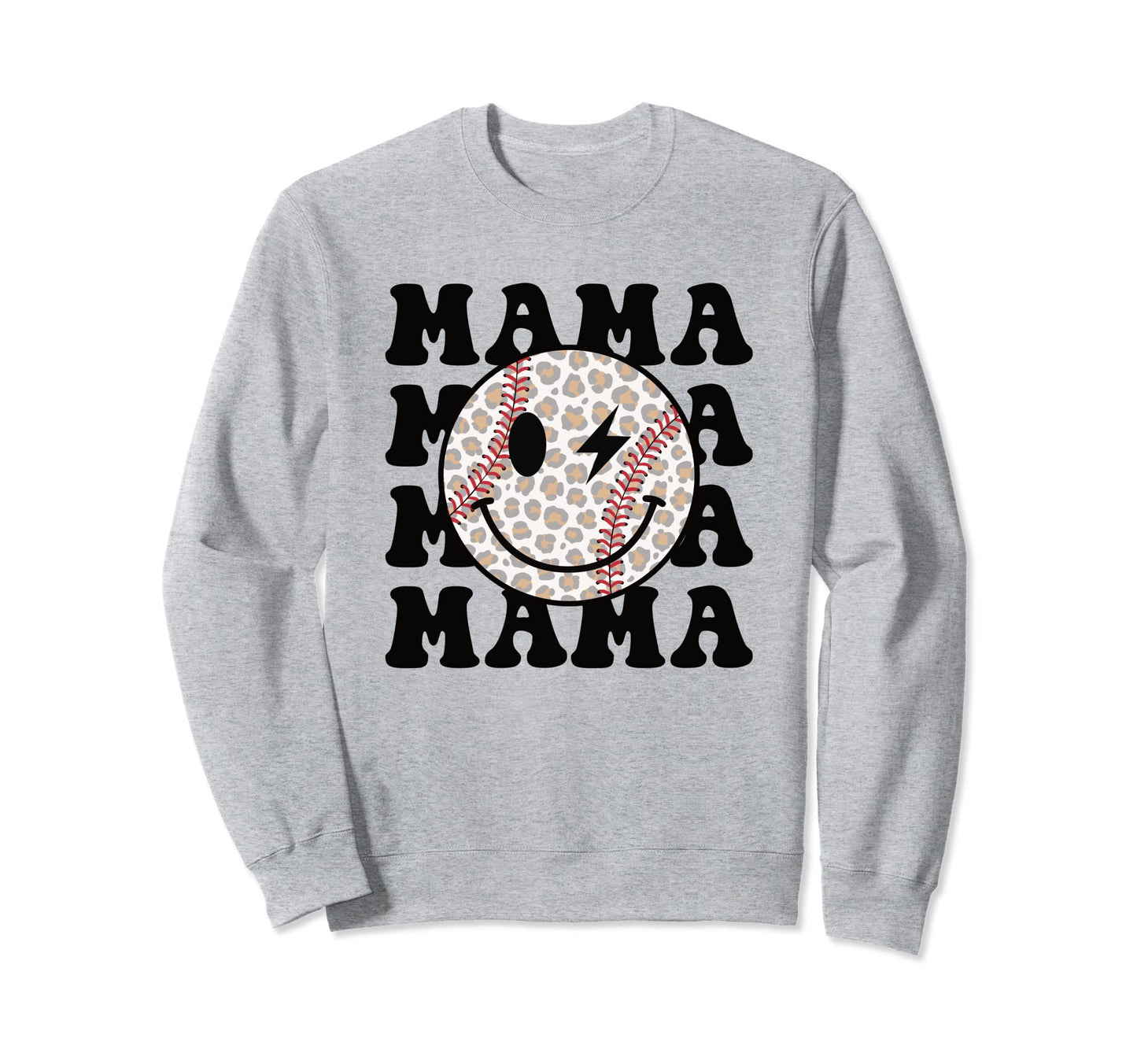 Baseball Mama Happy Face Leopard Sweatshirt - Novelty Apparel for Adults - T-Shirt, Sweatshirt, Hoodie