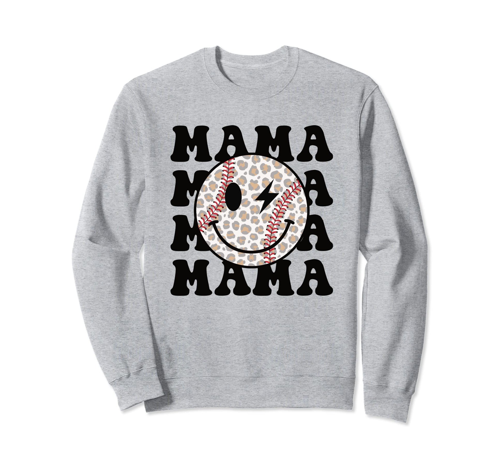 Baseball Mama Happy Face Leopard Sweatshirt - Novelty Apparel for Adults - T-Shirt, Sweatshirt, Hoodie