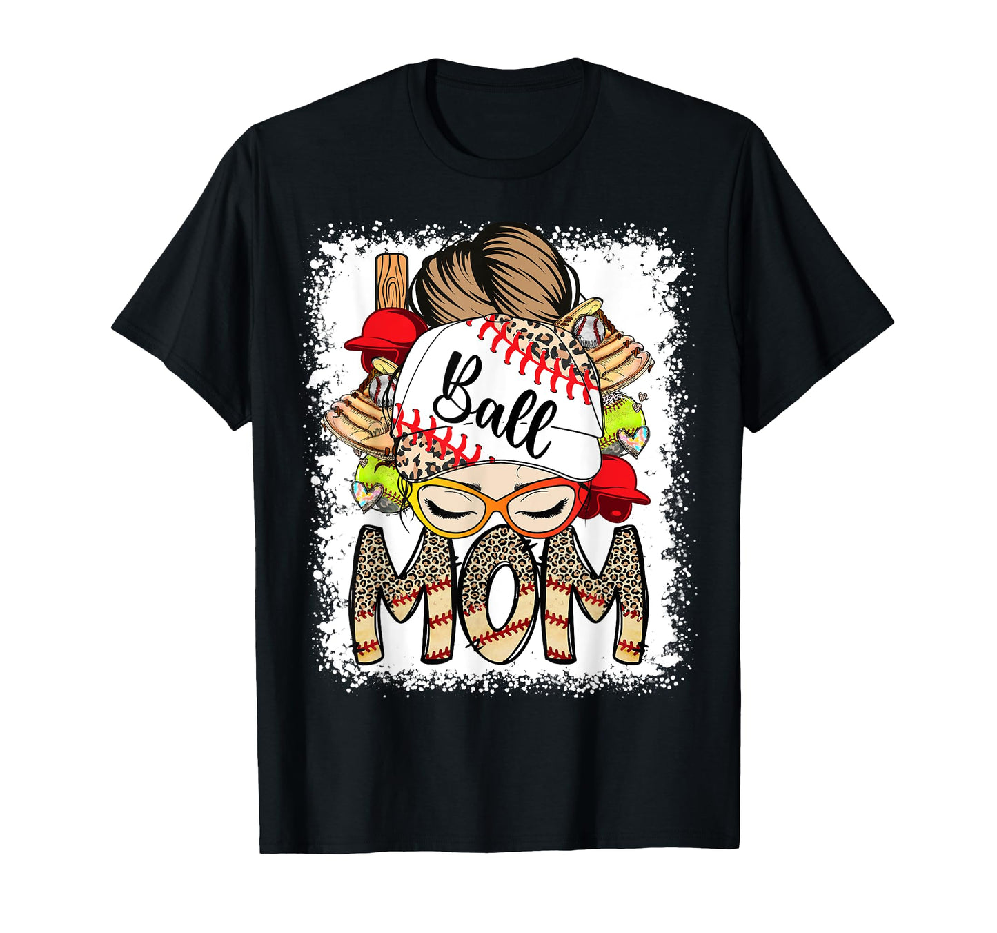 Bleached Ball Mom Leopard Baseball T-Shirt - Custom Art Print Unisex - T-Shirt, Sweatshirt, Hoodie