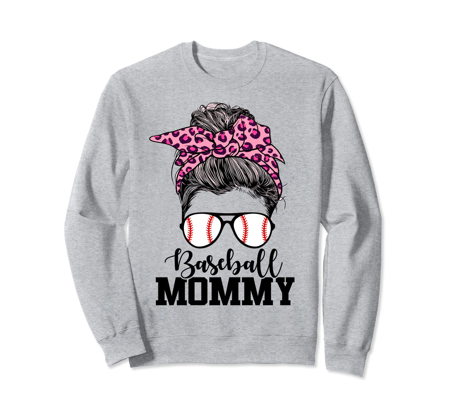 Baseball Mommy Messy Bun Leopard Sweatshirt - Fun Novelty Design Unisex - T-Shirt, Sweatshirt, Hoodie