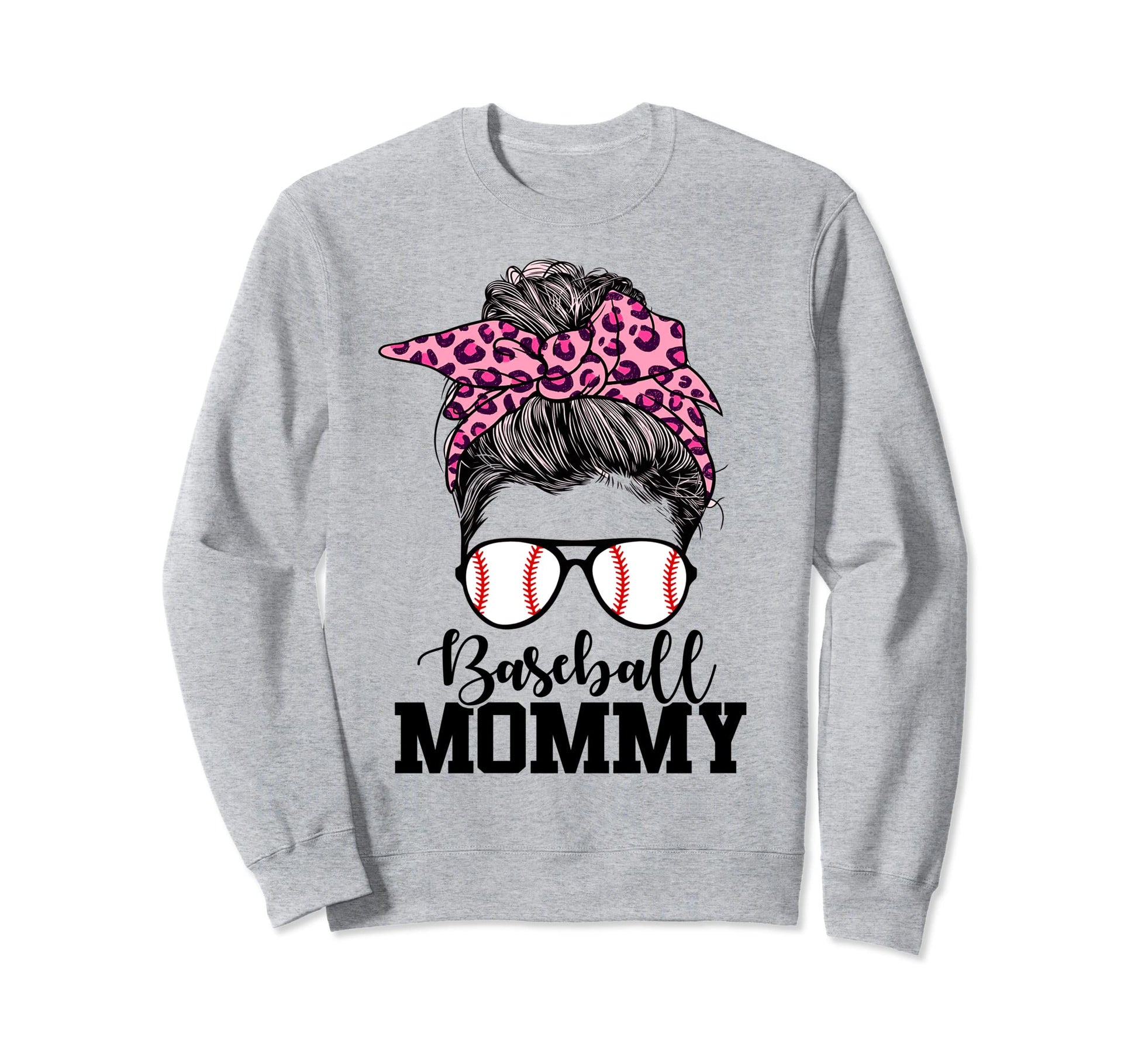 Baseball Mommy Messy Bun Leopard Sweatshirt - Fun Novelty Design Unisex - T-Shirt, Sweatshirt, Hoodie