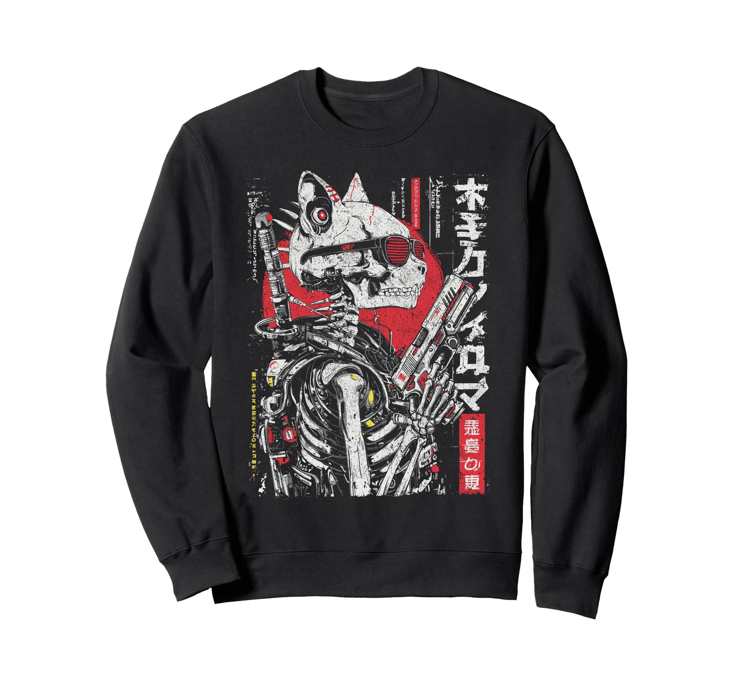 Japanese Streetwear Skeleton Cat Samurai Sweatshirt - Graphic Print Unisex - T-Shirt, Sweatshirt, Hoodie