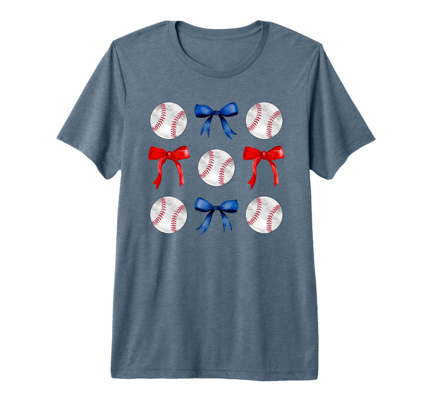 Red Blue Baseballs Bows Baseball Mom T-Shirt - Trendy Graphic Men Women - T-Shirt, Sweatshirt, Hoodie